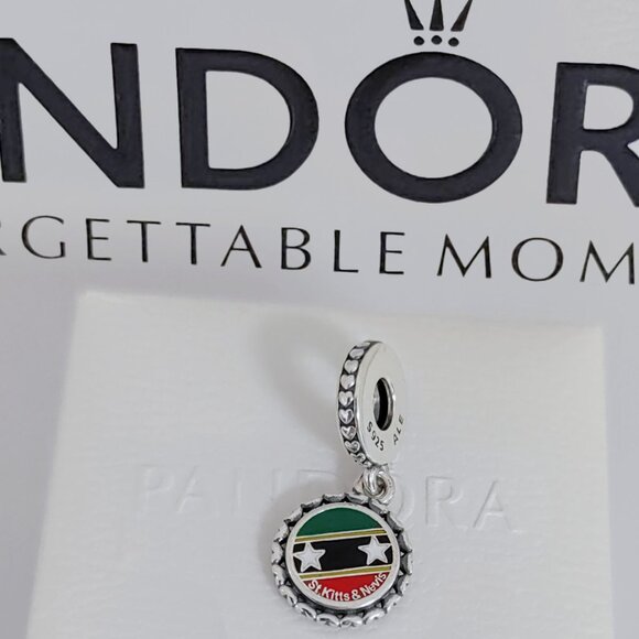 Pandora St. Kitts and Nevis Flag Dangle Exclusive Travel Charm S925 Silver - Picture 1 of 6